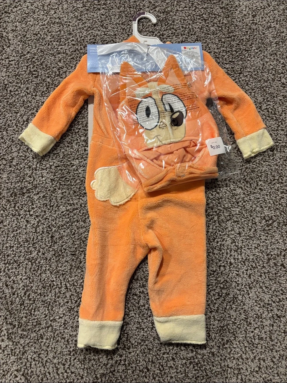 Bluey Bingo Halloween Costume 12/18 months Fleece Orange Jumpsuit Toddler Girls